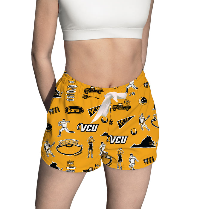 VCU Rams Virginia Commonwealth University Repeat Print Hand Sketched Vive La Fete Impressions Artwork Womens Gold Lounge