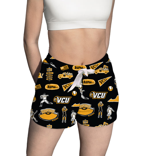 VCU Rams Virginia Commonwealth University Repeat Print Hand Sketched Vive La Fete Impressions Artwork Womens Black Loung