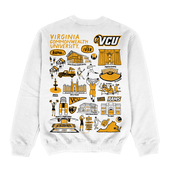 VCU Rams Virginia Commonwealth University Hand Sketched Impressions Artwork White Crewneck Sweatshi