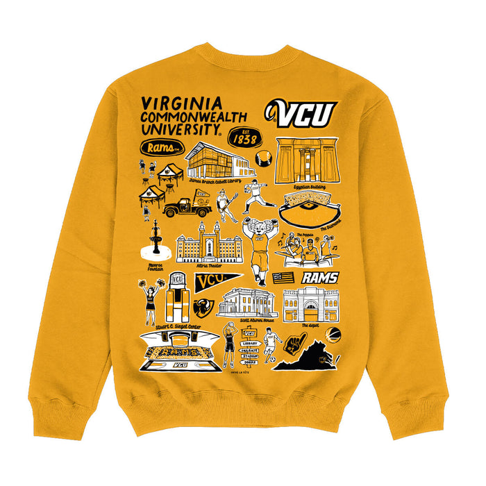 VCU Rams Virginia Commonwealth University Hand Sketched Impressions Artwork Gold Crewneck Sweatshir