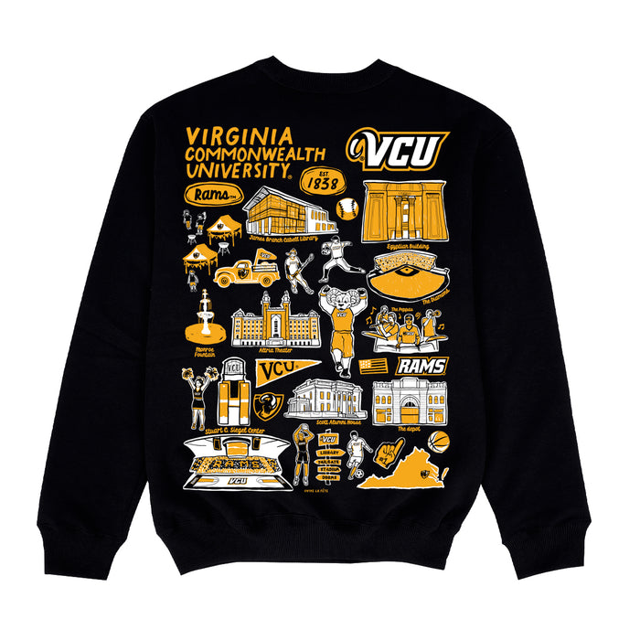 VCU Rams Virginia Commonwealth University Hand Sketched Impressions Artwork Black Crewneck Sweatshi