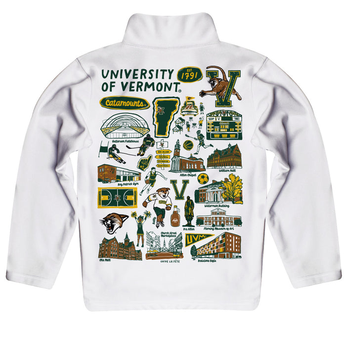 Vermont Catamounts Hand Sketched Vive La Fete Impressions Artwork White Boys Quarter Zip Pullover