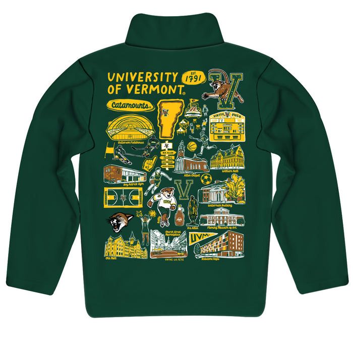 Vermont Catamounts Hand Sketched Vive La Fete Impressions Artwork Green Boys Quarter Zip Pullover