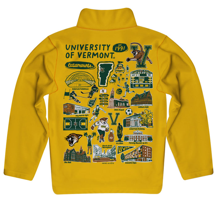 Vermont Catamounts Hand Sketched Vive La Fete Impressions Artwork Gold Boys Quarter Zip Pullover