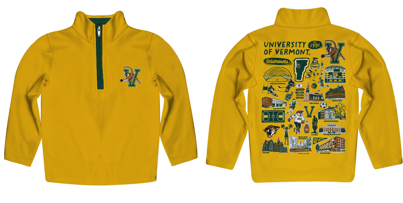 Vermont Catamounts Hand Sketched Vive La Fete Impressions Artwork Gold Boys Quarter Zip Pullover