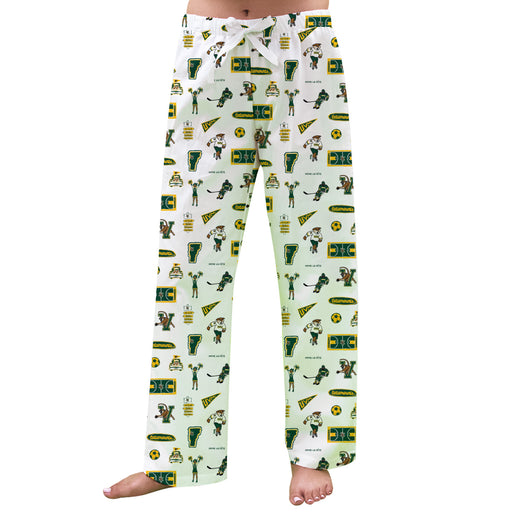 Vermont Catamounts Repeat Print Hand Sketched Vive La Fete Impressions Artwork Womens White Lounge Pants