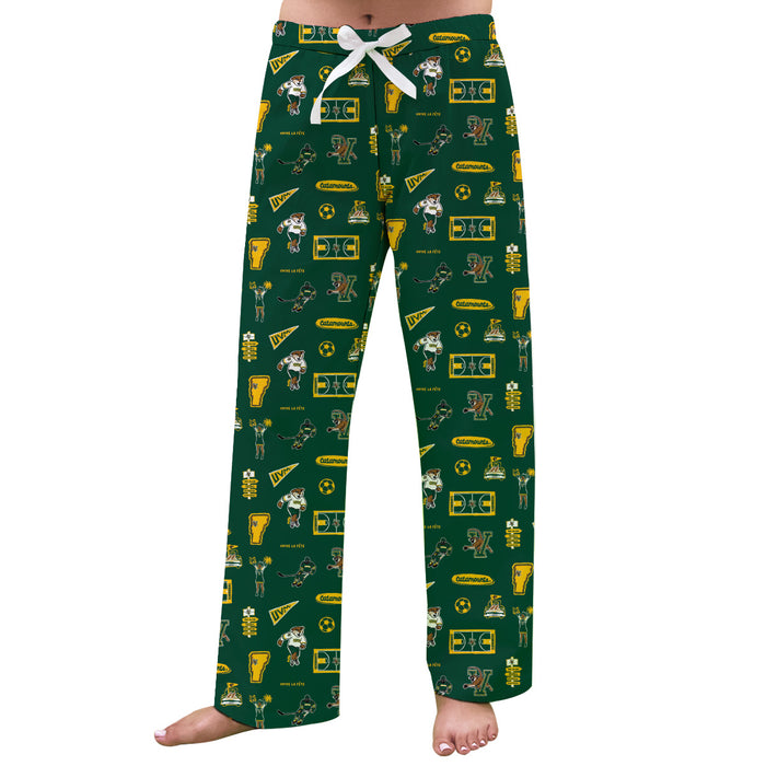 Vermont Catamounts Repeat Print Hand Sketched Vive La Fete Impressions Artwork Womens Green Lounge Pants