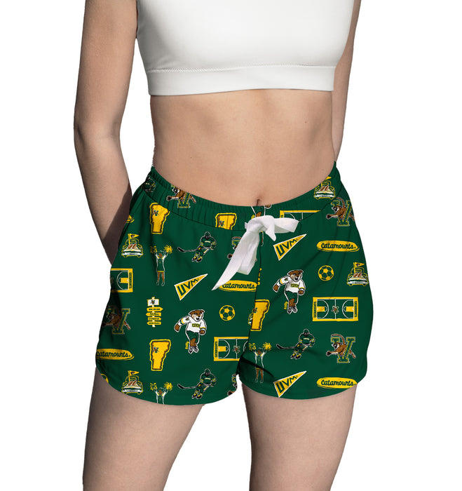 Vermont Catamounts Repeat Print Hand Sketched Vive La Fete Impressions Artwork Womens Green Lounge Shorts