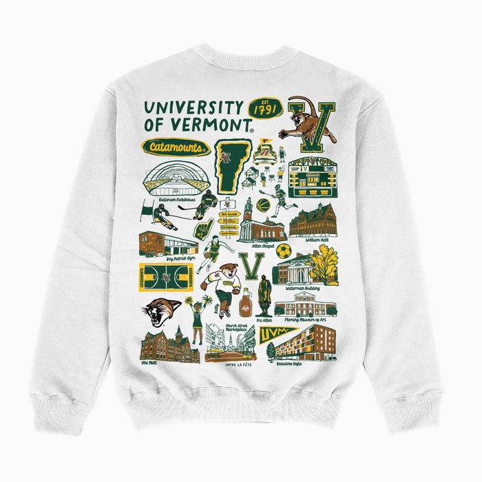 Vermont Catamounts Hand Sketched Impressions Artwork White Crewneck Sweatshirt for Women