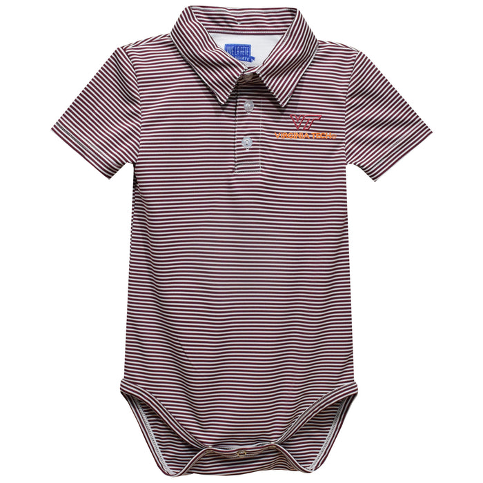 Virginia Tech Hokies VT Embroidered Maroon Stripe Knit Boys Polo Bodysuit