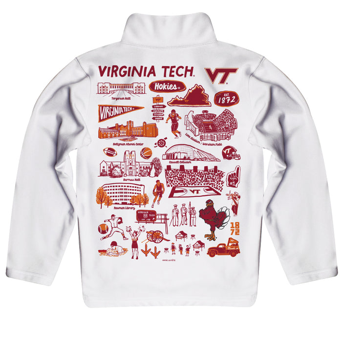 Virginia Tech Hokies VT  Hand Sketched Vive La Fete Impressions Artwork White Boys Quarter Zip Pullover V1