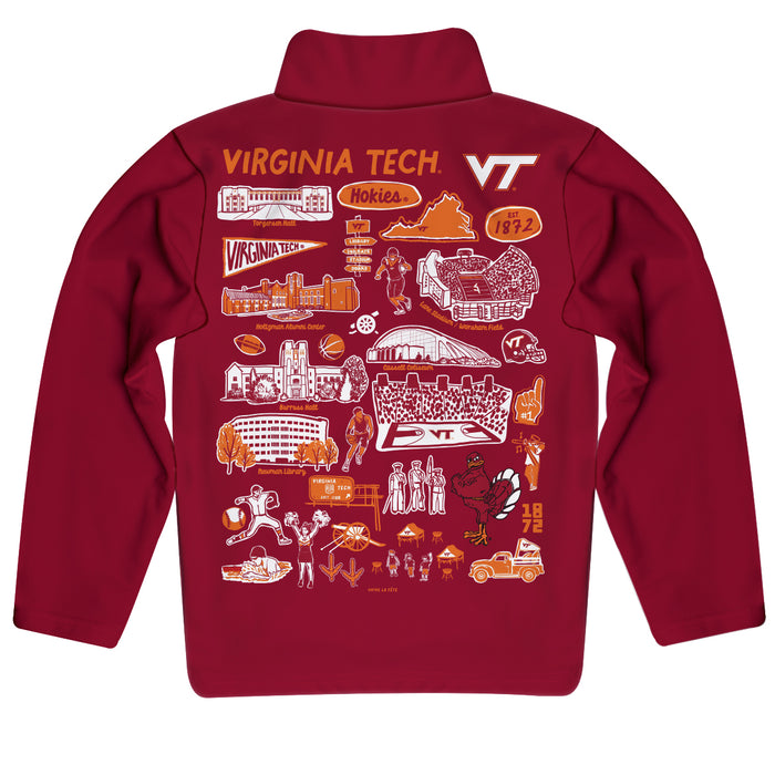 Virginia Tech Hokies VT  Hand Sketched Vive La Fete Impressions Artwork Red Boys Quarter Zip Pullover V1