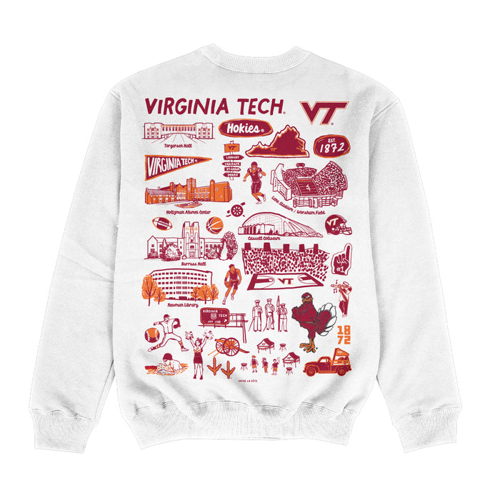 Virginia Tech Hokies VTHand Sketched Impressions Artwork White Crewneck Sweatshirt for Women