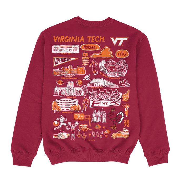 Virginia Tech Hokies VTHand Sketched Impressions Artwork Red Crewneck Sweatshirt for Women