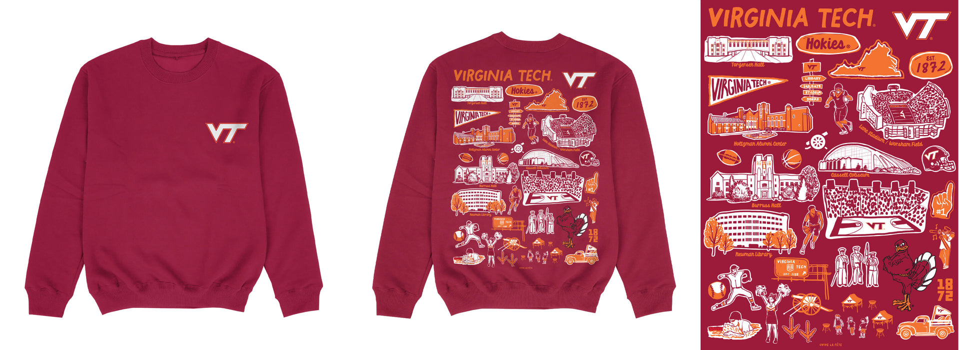 Virginia Tech Hokies VTHand Sketched Impressions Artwork Red Crewneck Sweatshirt for Women