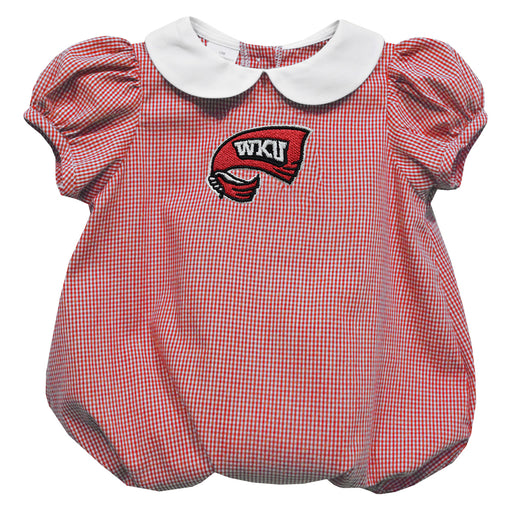 Western Kentucky Hilltoppers Embroidered Red Cardinal Gingham Baby Bubble Short Sleeve