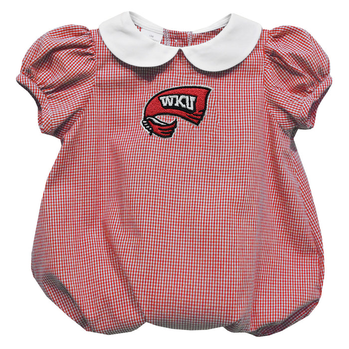 Western Kentucky Hilltoppers Embroidered Red Cardinal Gingham Baby Bubble Short Sleeve