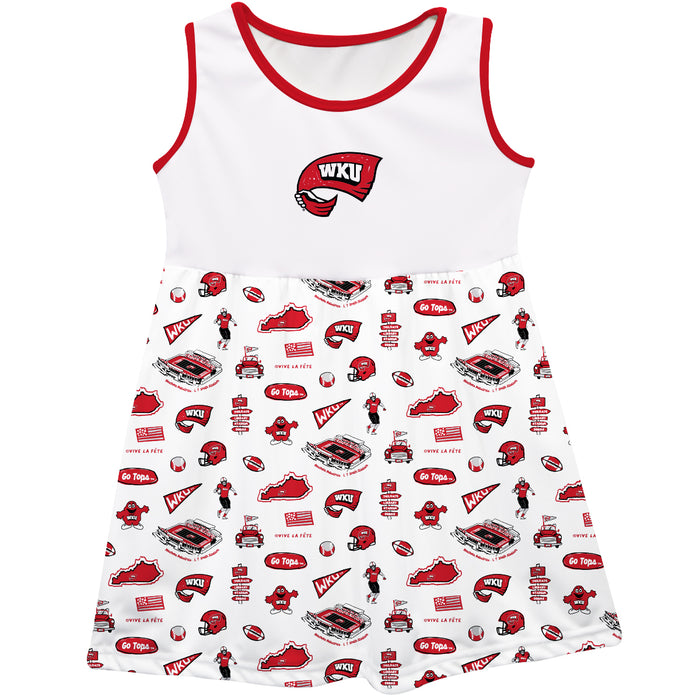 Western Kentucky Hilltoppers Sleeveless Tank Dress Girls White Repeat Print Hand Sketched Vive La Fete Impressions