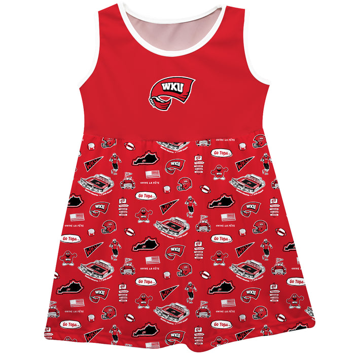 Western Kentucky Hilltoppers Sleeveless Tank Dress Girls Red Repeat Print Hand Sketched Vive La Fete Impressions