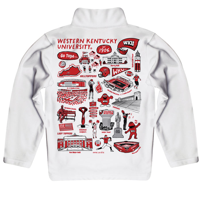 Western Kentucky Hilltoppers Hand Sketched Vive La Fete Impressions Artwork White Boys Quarter Zip Pullover V1