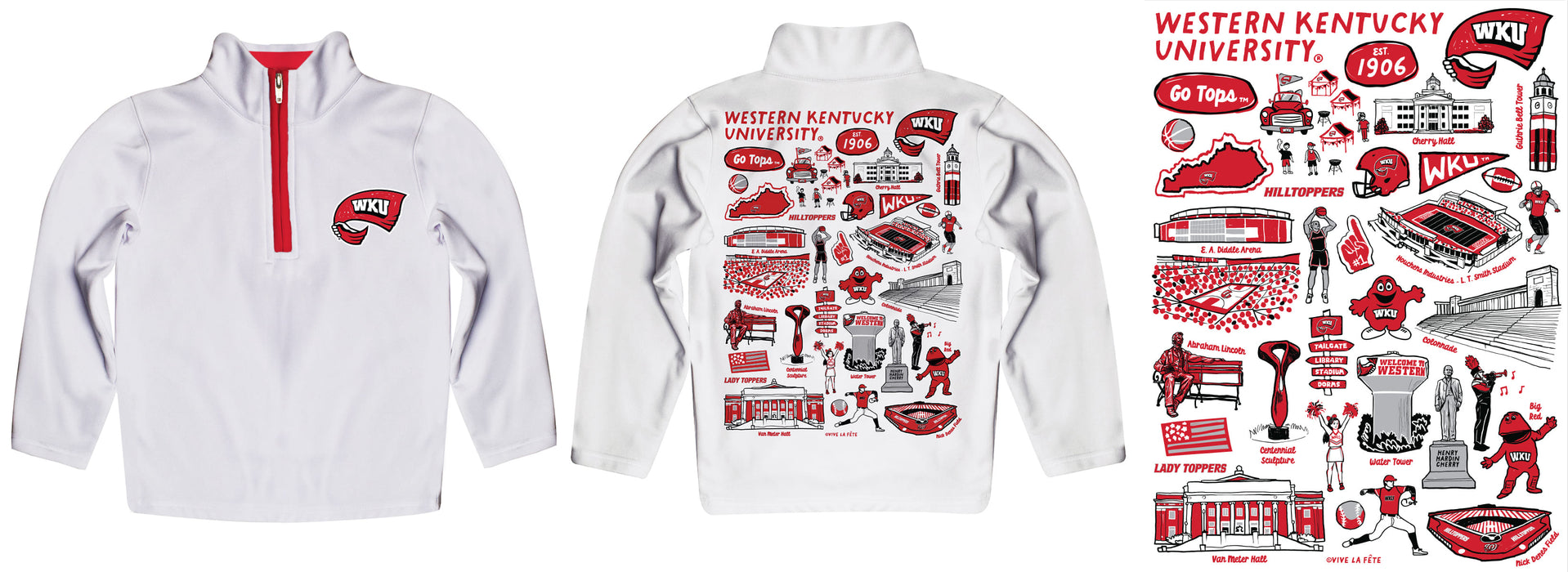 Western Kentucky Hilltoppers Hand Sketched Vive La Fete Impressions Artwork White Boys Quarter Zip Pullover V1