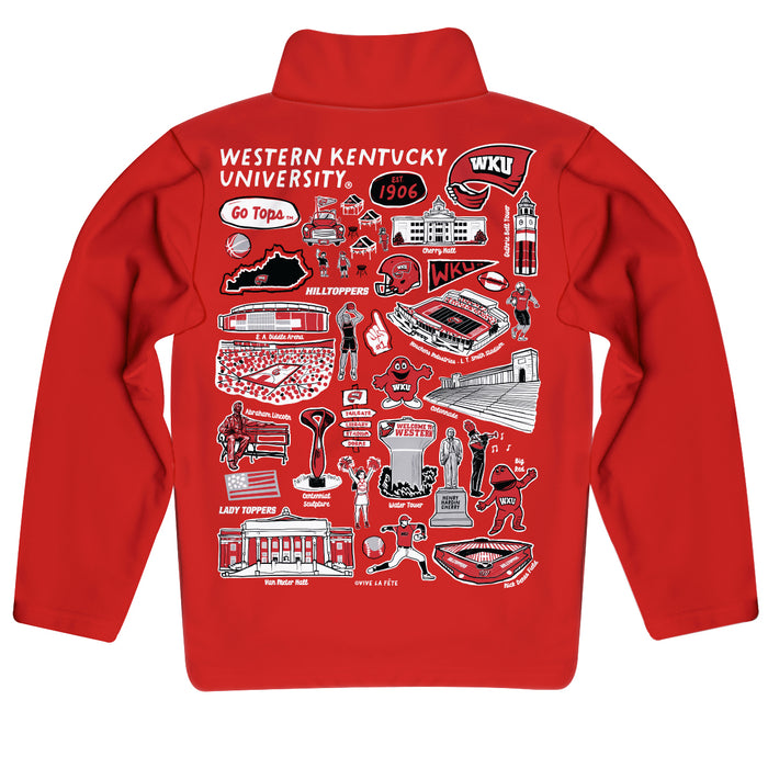 Western Kentucky Hilltoppers Hand Sketched Vive La Fete Impressions Artwork Red Boys Quarter Zip Pullover V1