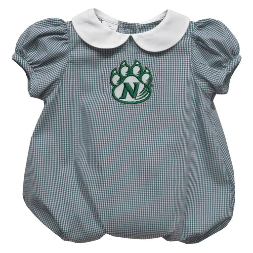 Northwest Missouri State Bearcats Embroidered Hunter Green Gingham Girls Baby Bubble Short Sleeve