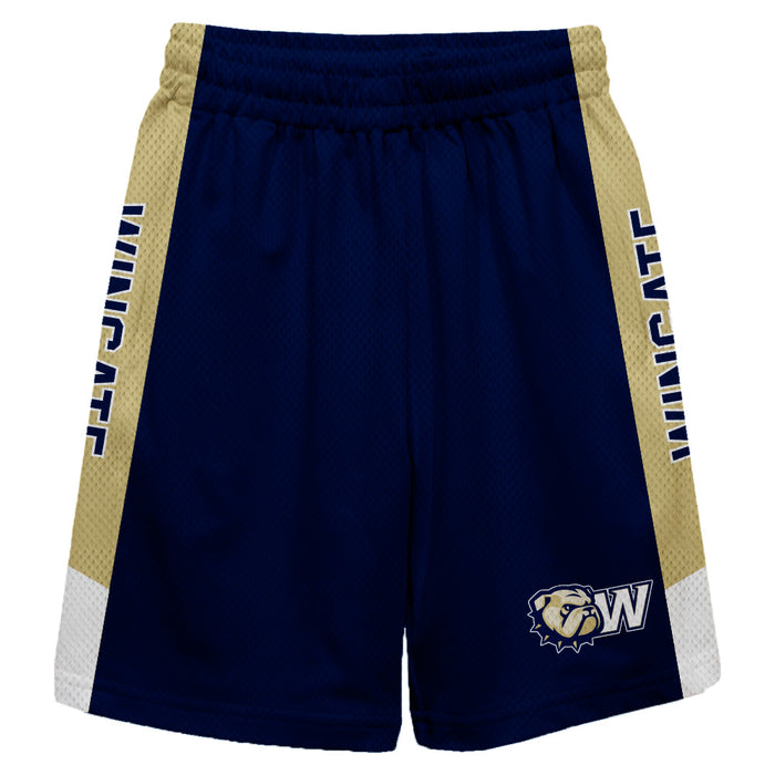 Wingate Bulldogs Vive La Fete Game Day Blue Stripes Boys Solid Gold Athletic Mesh Short