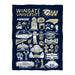 Wingate University Bulldogs Navy Hand Sketched Vive La Fete Impressions Artwork Plush Soft Minky Blanket 36 x 48