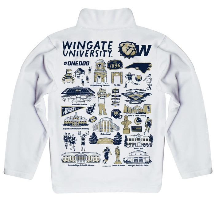 Wingate University Bulldogs Hand Sketched Vive La Fete Impressions Artwork White Boys Quarter Zip Pullover V1