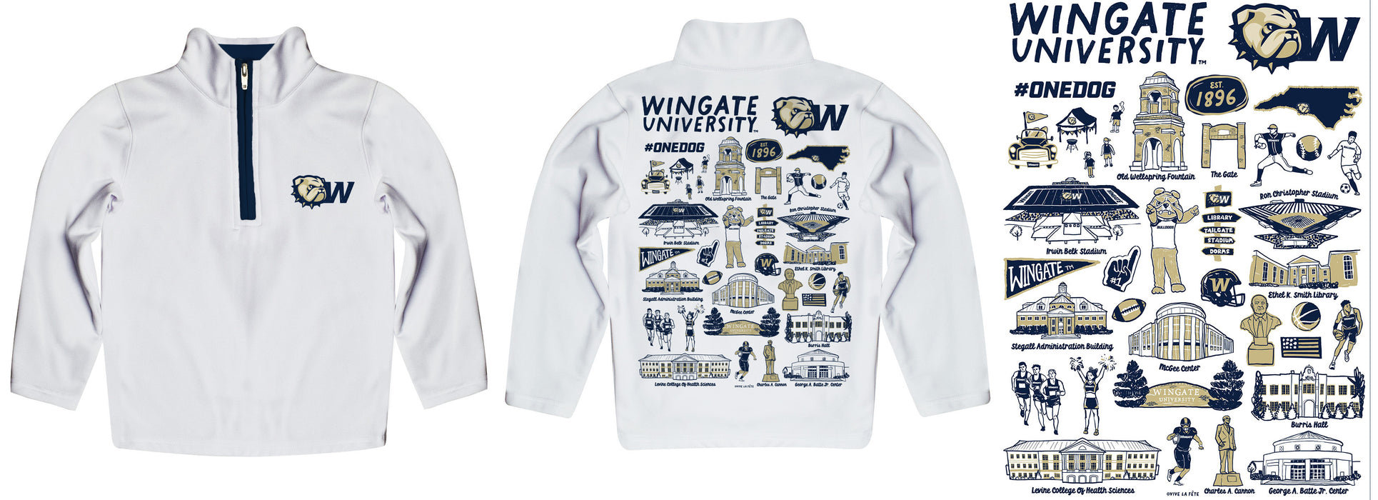 Wingate University Bulldogs Hand Sketched Vive La Fete Impressions Artwork White Boys Quarter Zip Pullover V1