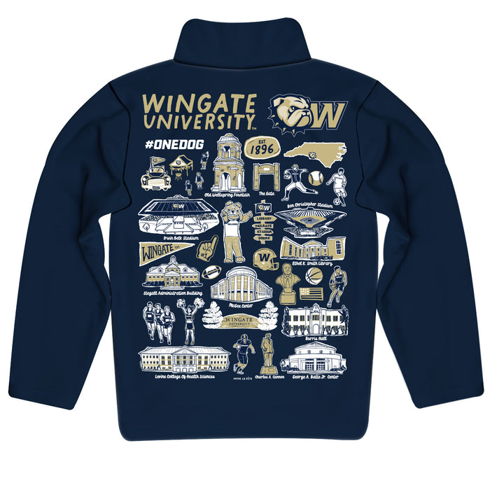 Wingate University Bulldogs Hand Sketched Vive La Fete Impressions Artwork  Navy Boys Quarter Zip Pullover V1