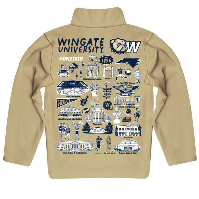 Wingate University Bulldogs Hand Sketched Vive La Fete Impressions Artwork Gold Boys Quarter Zip Pullover V1