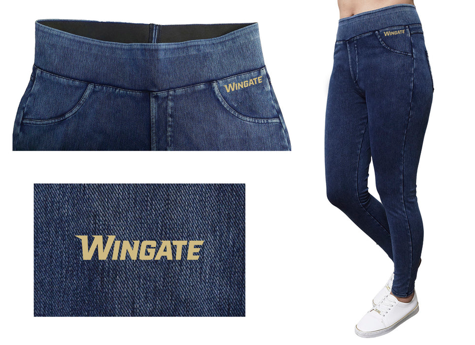 Wingate University Bulldogs Vive La Fete Game Day Collegiate Logo on Fake Pocket Women Navy Jeggings