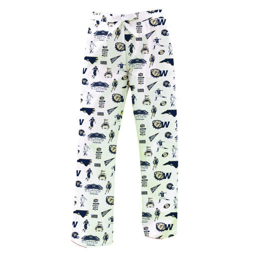 Wingate University Bulldogs Repeat Print Hand Sketched Vive La Fete Impressions Artwork Womens  White  Lounge Pants