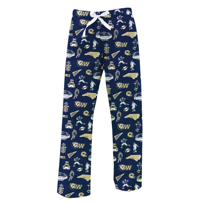 Wingate University Bulldogs Repeat Print Hand Sketched Vive La Fete Impressions Artwork Womens  Navy  Lounge Pants