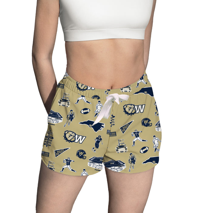 Wingate University Bulldogs Repeat Print Hand Sketched Vive La Fete Impressions Artwork Womens Navy Lounge Shorts