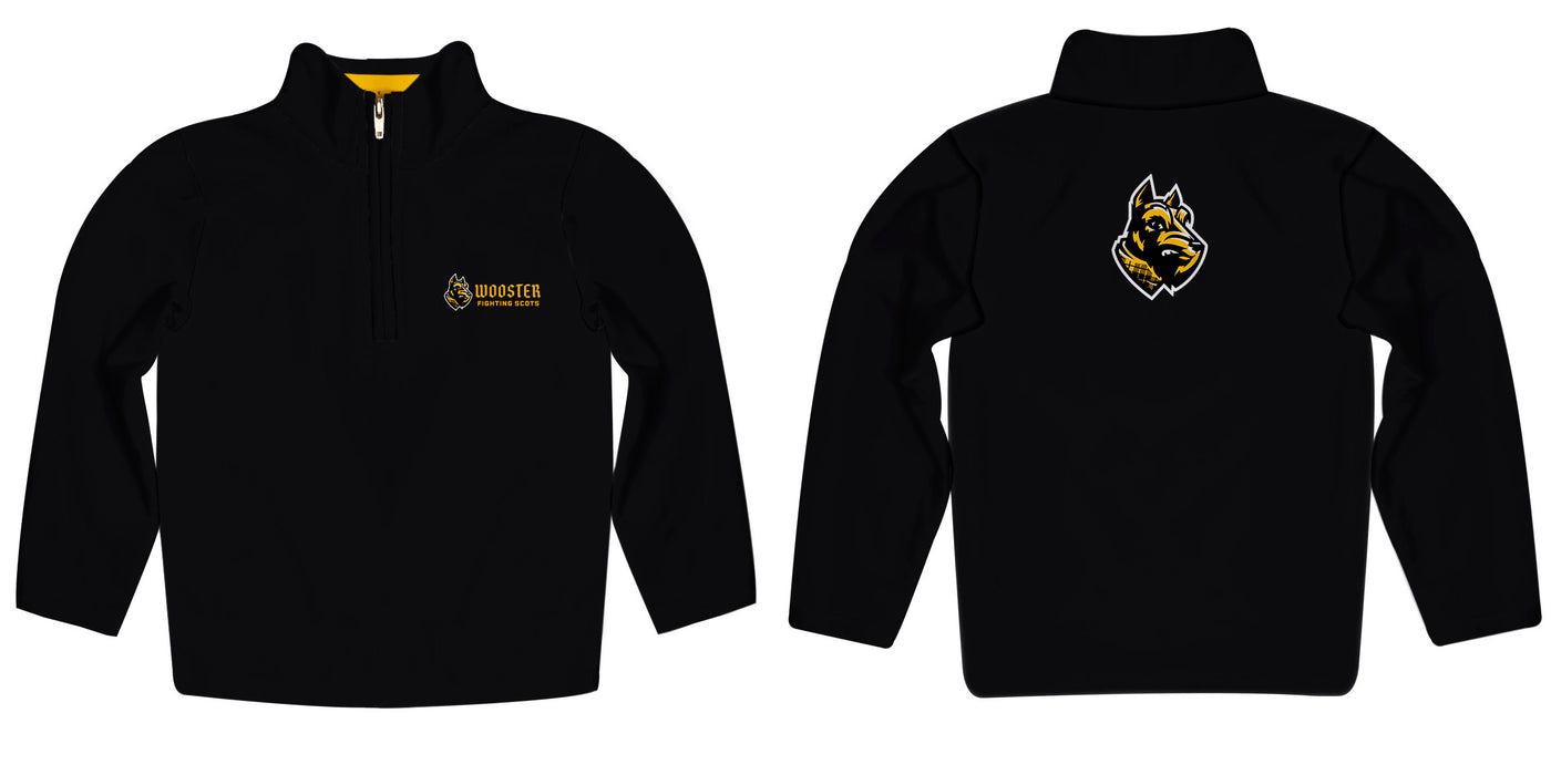 College of Wooster Fighting Scots Vive La Fete Game Day Solid Black Quarter Zip Pullover Sleeves