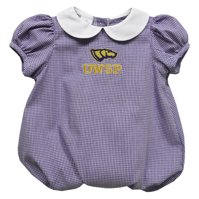 UWSP Pointers Embroidered Purple Gingham Baby Bubble Short Sleeve