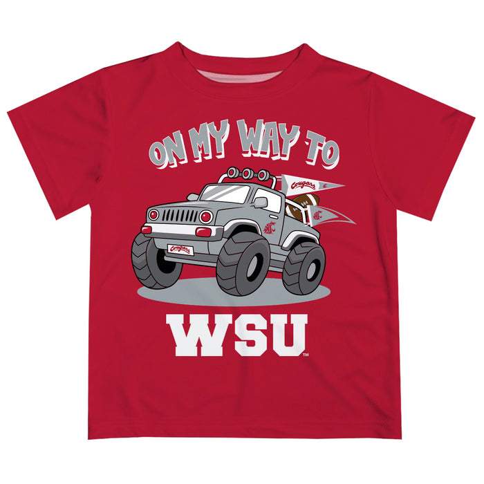 Washington State University WSU Cougars  Vive La Fete Monster Truck Boys Game Day Crimson Short Sleeve Tee