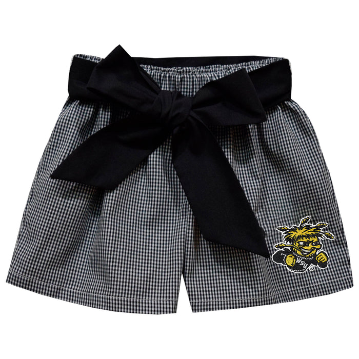 Wichita State Shockers WSU Embroidered Black Gingham Girls Short with Sash