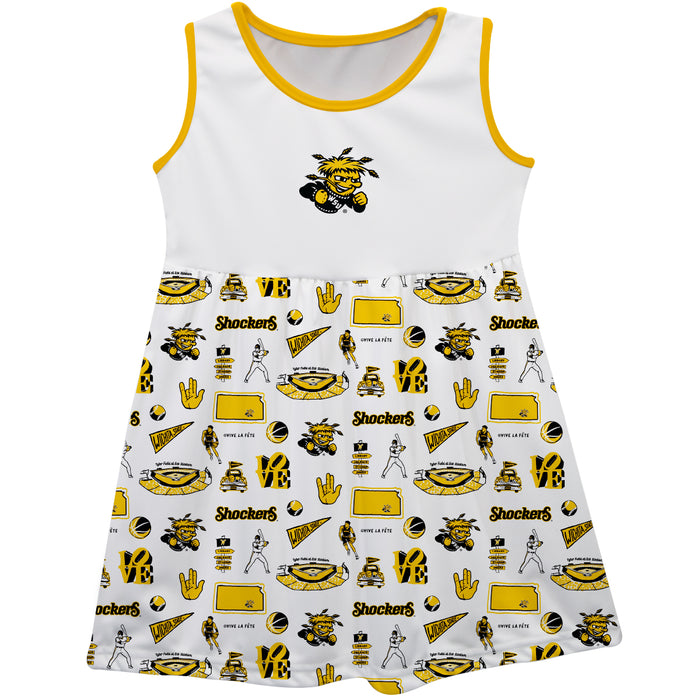 Wichita State Shockers WSU Sleeveless Tank Dress Girls White Repeat Print Hand Sketched Vive La Fete Impressions