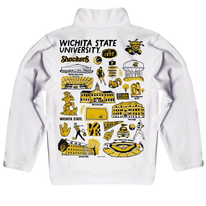 Wichita State Shockers WSU Hand Sketched Vive La Fete Impressions Artwork White Boys Quarter Zip Pullover V1