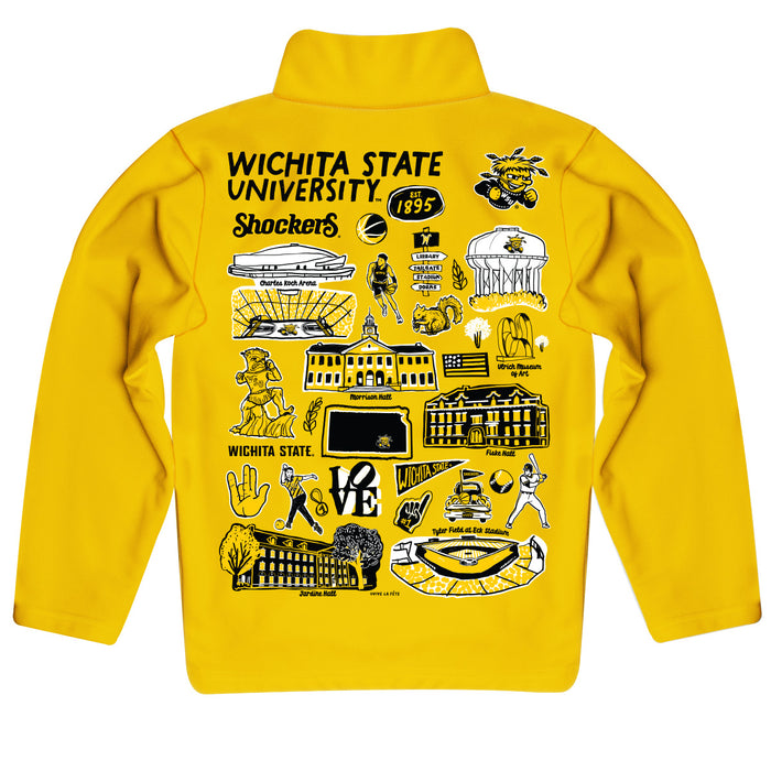 Wichita State Shockers WSU Hand Sketched Vive La Fete Impressions Artwork Yellow Boys Quarter Zip Pullover V1