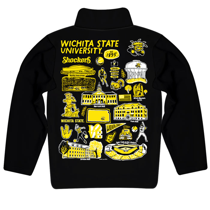 Wichita State Shockers WSU Hand Sketched Vive La Fete Impressions Artwork Black Boys Quarter Zip Pullover V1