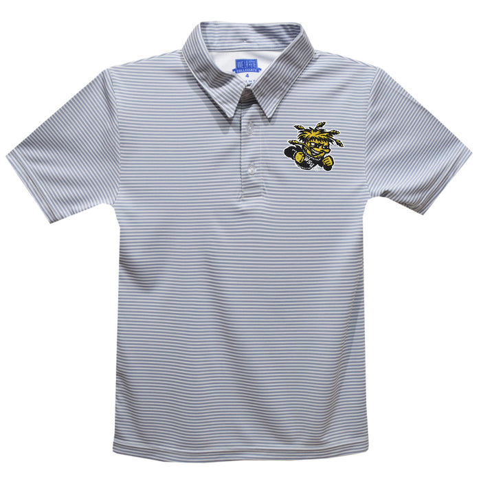 Wichita State Shockers WSU Embroidered Gray Stripes Short Sleeve Polo Box Shirt