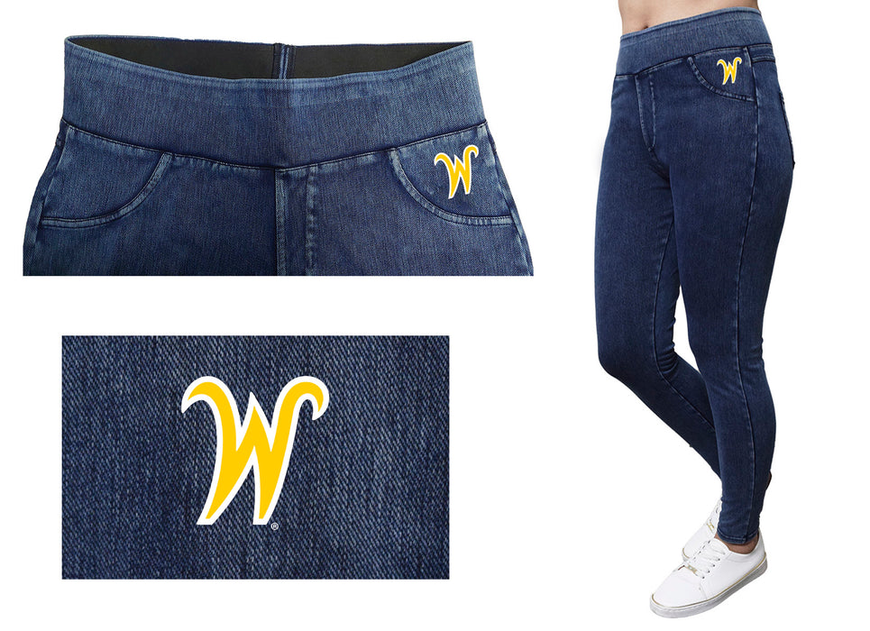 Wichita State Shockers WSU Vive La Fete Game Day Collegiate Logo on Fake Pocket Women Yellow Jeggings