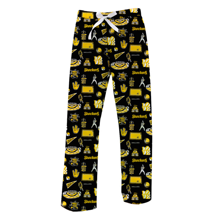 Wichita State Shockers WSU Repeat Print Hand Sketched Vive La Fete Impressions Artwork Womens  Black  Lounge Pants