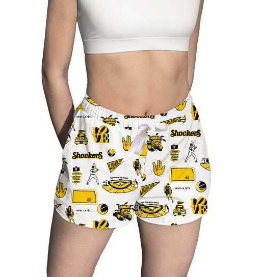 Wichita State Shockers WSU Repeat Print Hand Sketched Vive La Fete Impressions Artwork Womens White Lounge Shorts