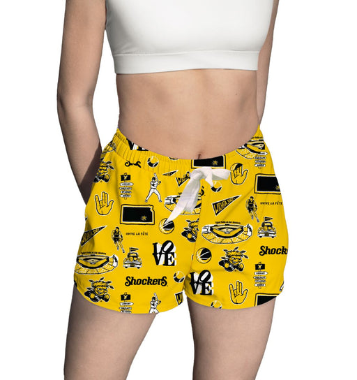 Wichita State Shockers WSU Repeat Print Hand Sketched Vive La Fete Impressions Artwork Womens Yellow Lounge Shorts